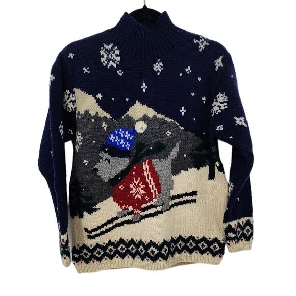 Lauren Ralph Lauren Hand Knitt Winter 100% Wool 2 Sided Holiday Fall Winter - Picture 1 of 9